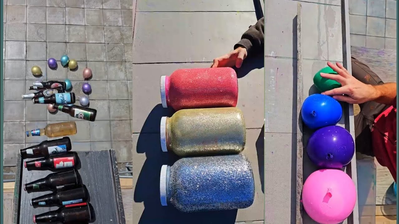 🎈Breaking Glass Bottles and Balloon Drops! Crushing Crunchy & Soft Things!🔥