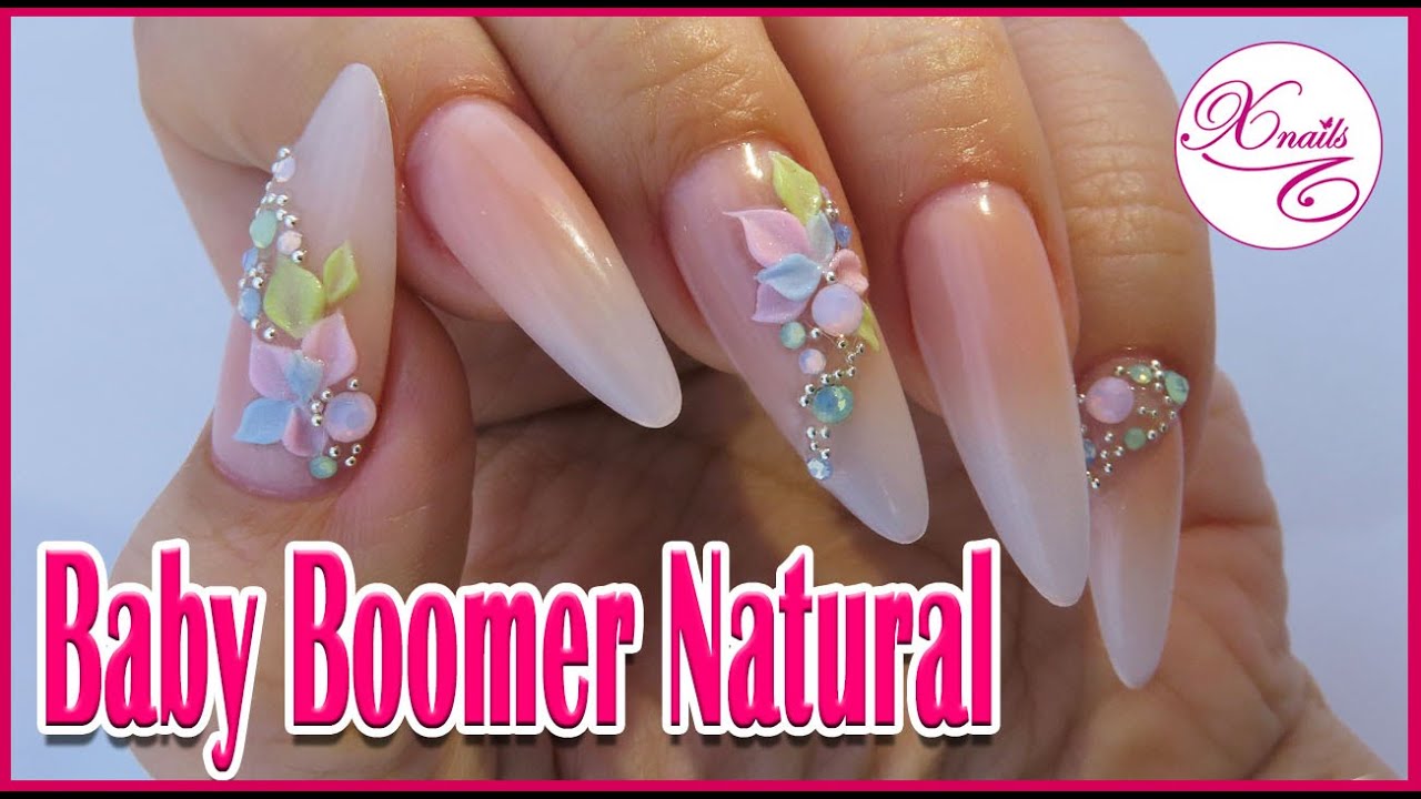 Uñas Acrílicas 😍😍 Baby Boomer NATURAL STILETTO con 3D 🌺🌺 / Xnails -  thptnganamst.edu.vn