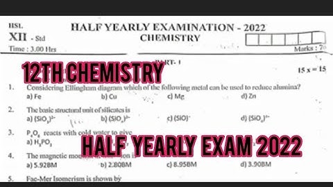 11th chemistry half yearly exam question paper 2022 in english medium||Jks channal
