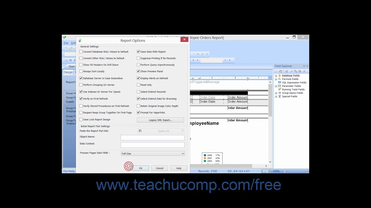 Crystal Reports 2013 Tutorial Setting Report Options Business Objects Training