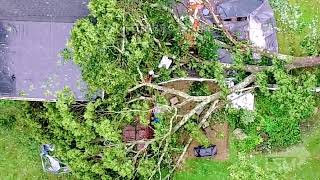 08-18-2023 Stoughton, MA - Aerial Video - Tornado Warning- Large Tree On House & Street Flooding
