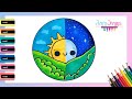 Cómo dibujar un paisaje de DÍA Y NOCHE kawaii - dibujos fáciles Paso a paso