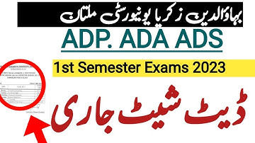 ADP Exams 2023 1st semester Date sheet bzu multan affiliated college