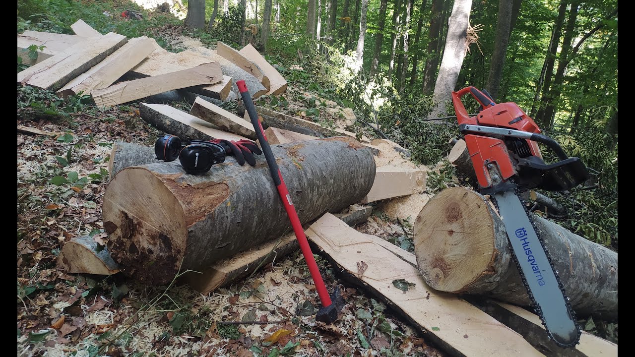 Splitting wood with chainsaw Husqvarna 390xp 5 YouTube