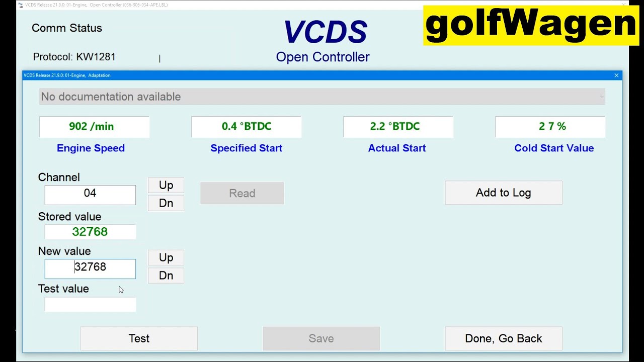 VCDS start of injection modification / ALH timing
