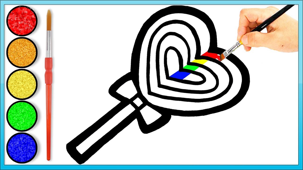 Glitter Rainbow Lollipop Coloring and Drawing Painting for Kids