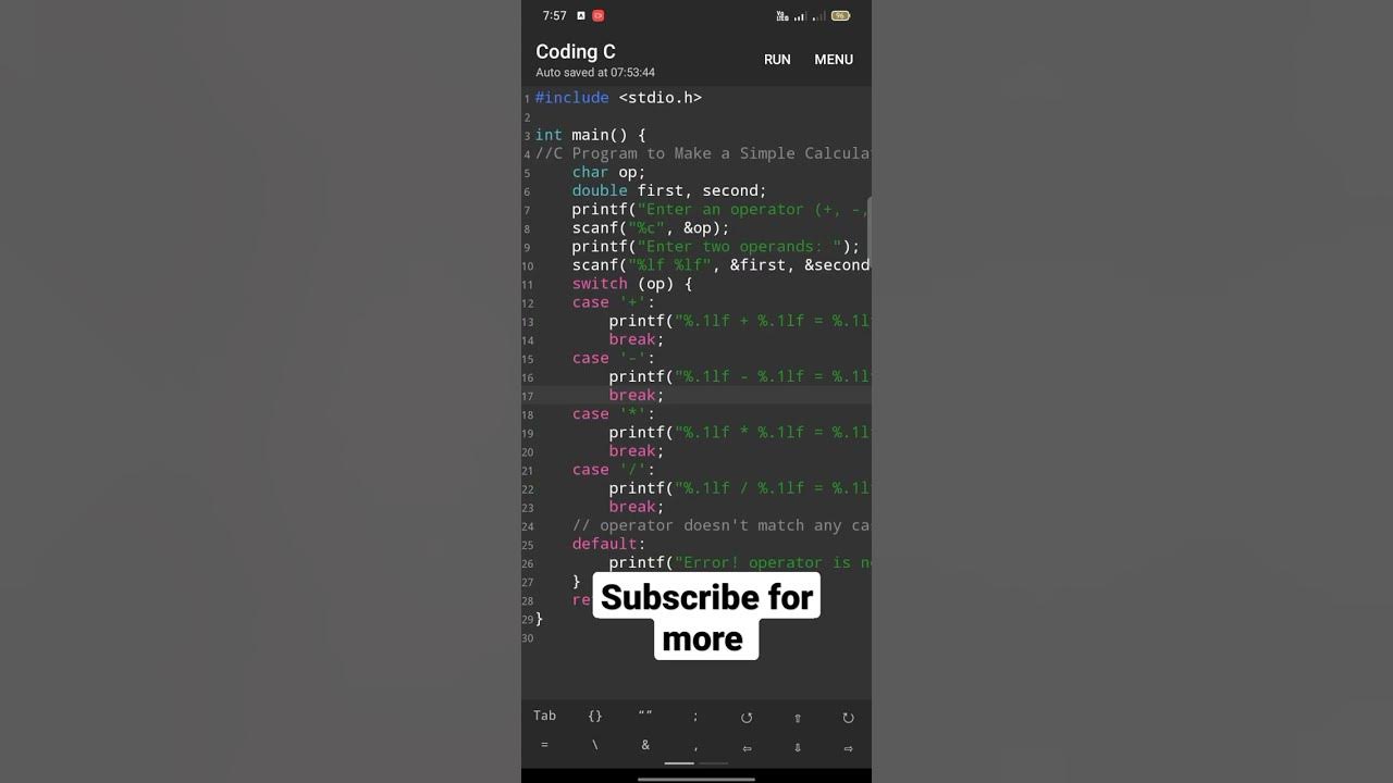 C Program to Make a Simple Calculator Using switch...case#shorts # ...