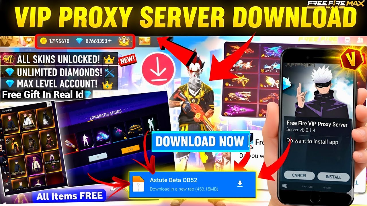 VIP Proxy Server Free Fire 😱 Unlimited Diamonds? | How To Download Proxy Server In Free Fire OB52💯