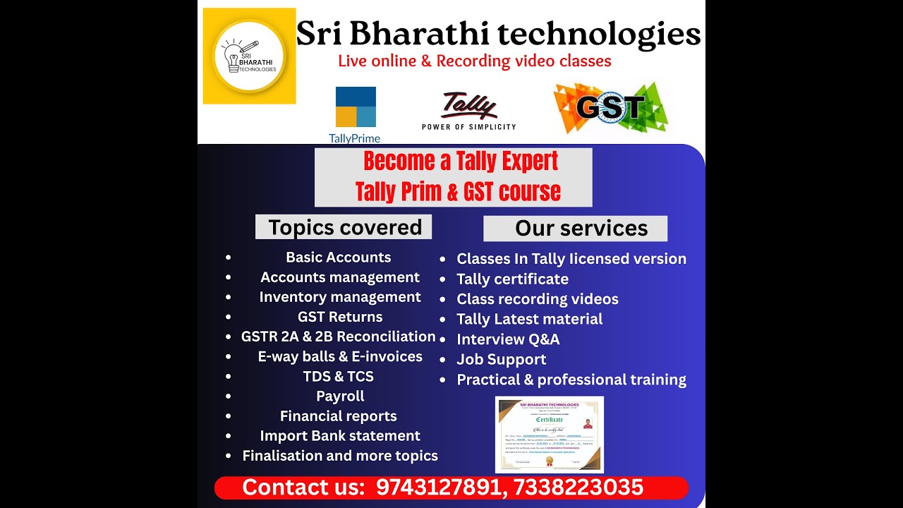 Tally Prime and GST Course |Tally training Online |Tally online classes| Tally prime online classes