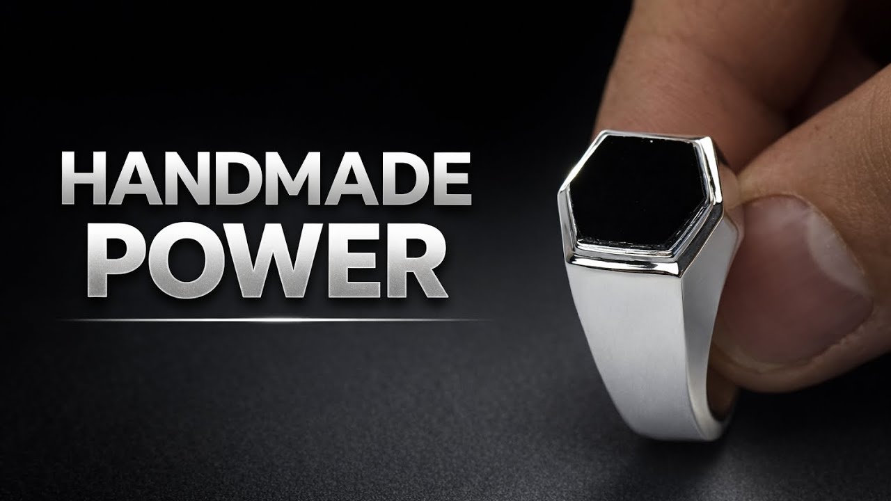 Handmade Power | انگشتر نقره مردانه دست‌ساز با سنگ عقیق سیاه