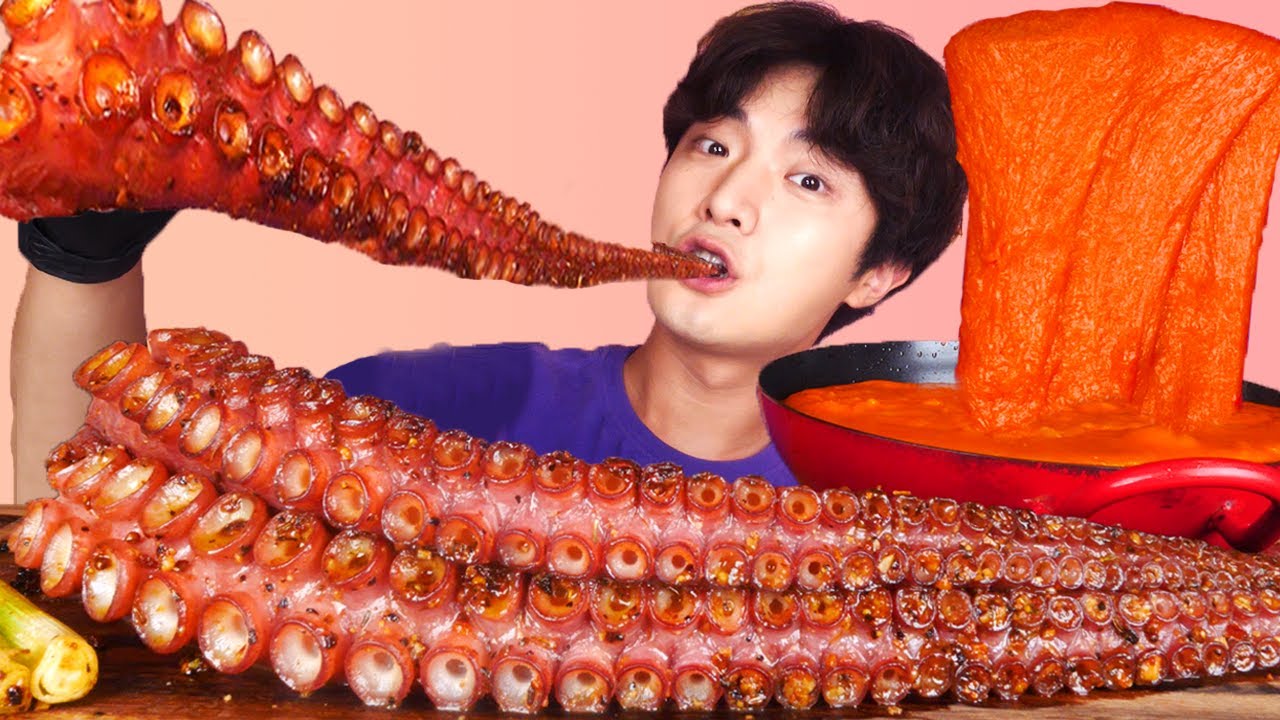 RUS SUB)э Осьминог Сплошная Сыр Еда Mukbang🐙Octopus Leg+Spicy Cheese Korean Seafood ASMR 후니 Hoony