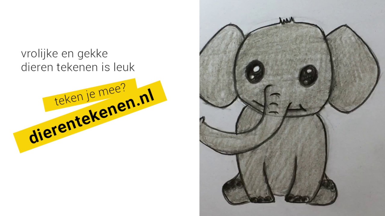 Goede dieren tekenen, zo teken je een olifant / how to draw an elephant JH-36