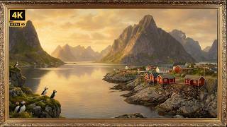 Lofoten Islands Red Cabins Midnight Sun 4K 🌅 Frame TV Art | Norway TV Wall Art