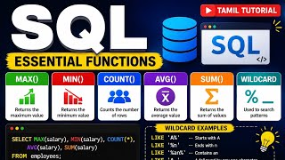 Full SQL Aggregate Functions (MAX, MIN, COUNT, AVG, SUM) & Wildcards Explained in Tamil Guide