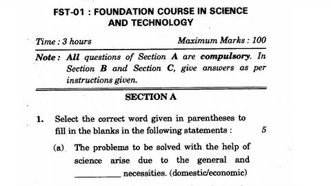 Ignou fst-1 june 2018 question paper