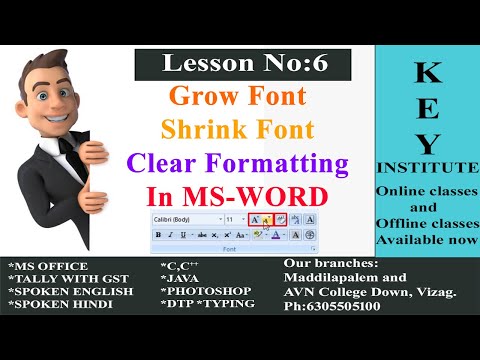 How To Use Grow Font, Shrink Font & Clear Formatting In MS-Word In Telugu || Key Institute Vizag ||