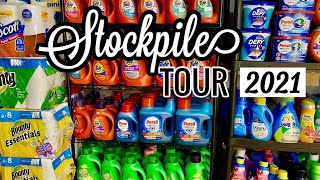 STOCKPILE TOUR 2021 | How I Organize My Garage Extreme Couponing Stockpile | Couponing 101