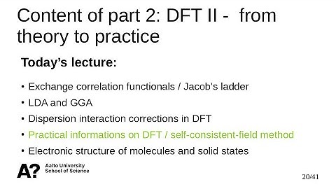 Introduction to DFT - from theory to practice - Practical informations on DFT / SCF method