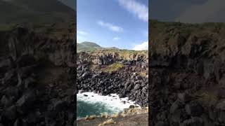 Folga, Graciosa Azores Portugal. Lava Rock fishing port area and beautiful must see sites high up .