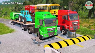 Double Flatbed Trailer Truck vs speed bumps|Busses vs speed bumps|Beamng Drive|810