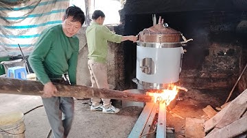 Nồi Hơi Nấu Rượu bằng Củi bếp gắn liền thân đun nhanh như điện 3 pha