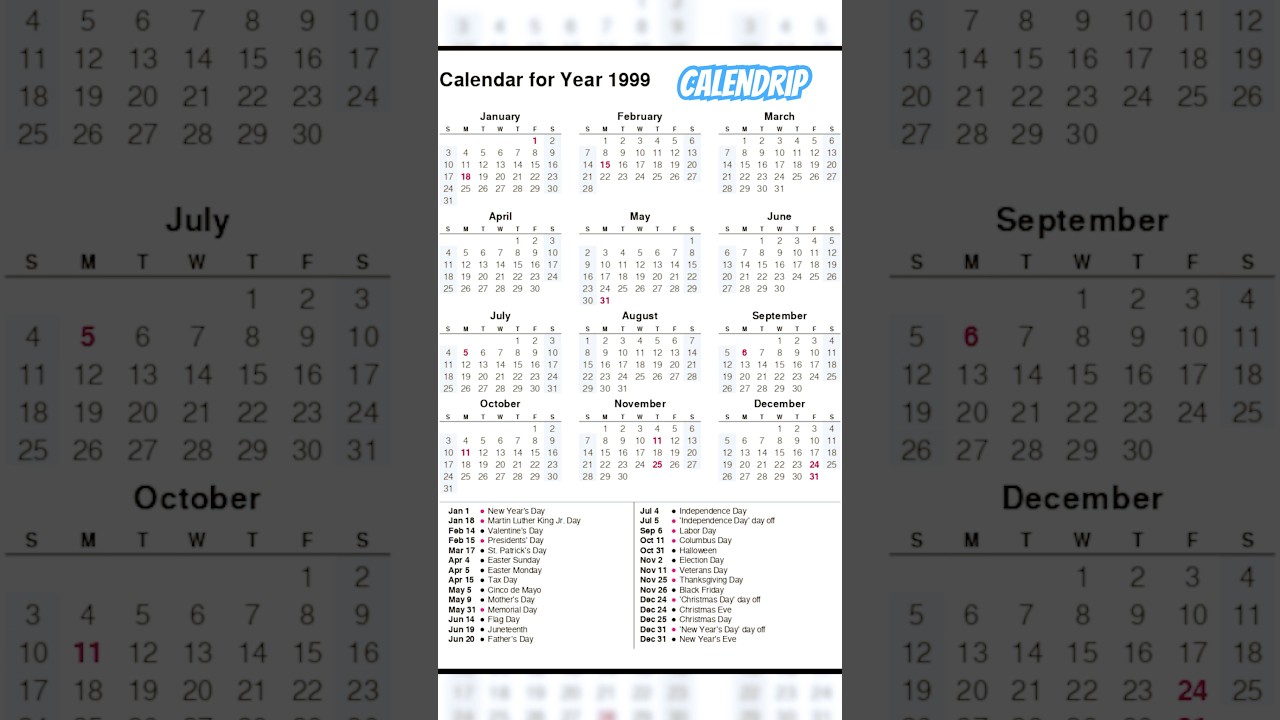 Calendar 1999 #monthsoftheyear - YouTube