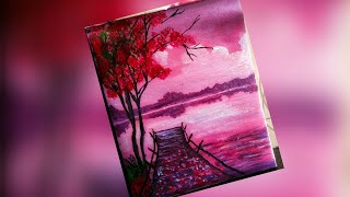 Acrilic Painting for Beginners Step by Step|Cherry Blossom Trees|Spring Season Landscape