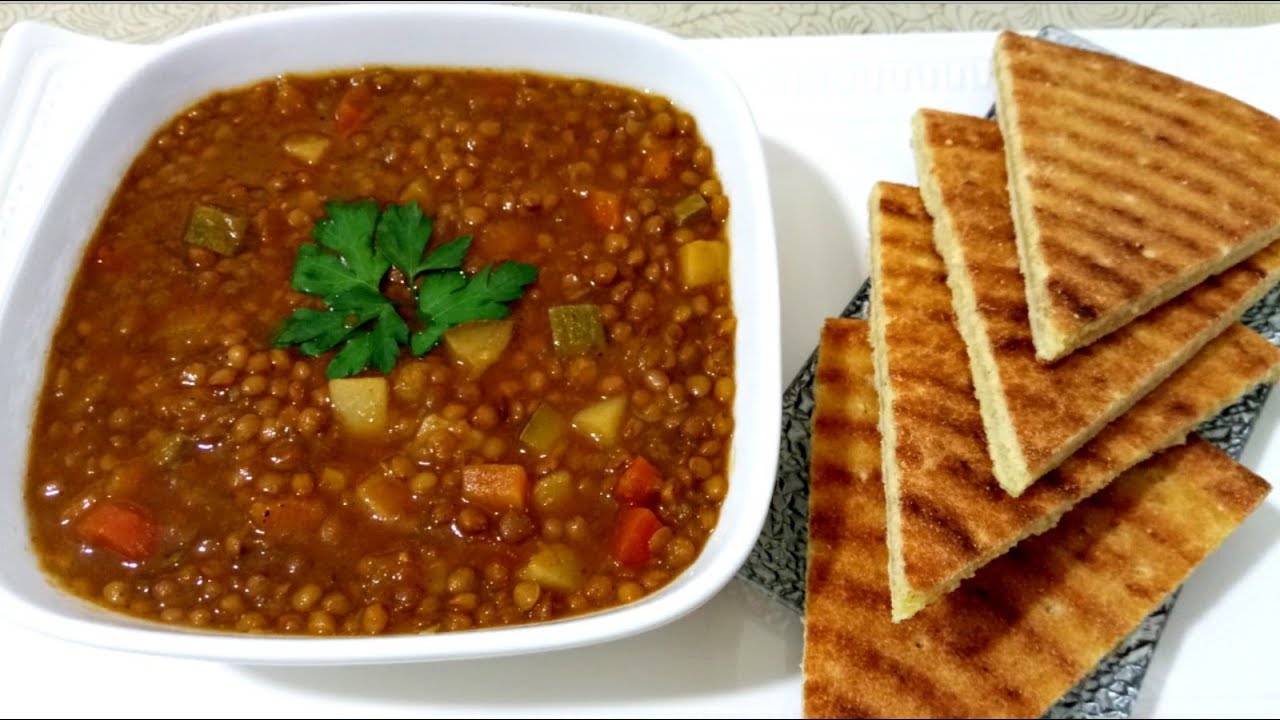 عدس بالخضر اقتصادي ولذيذ مع كسرة رخسيس بذوق مميز ومقادير مضبوطة