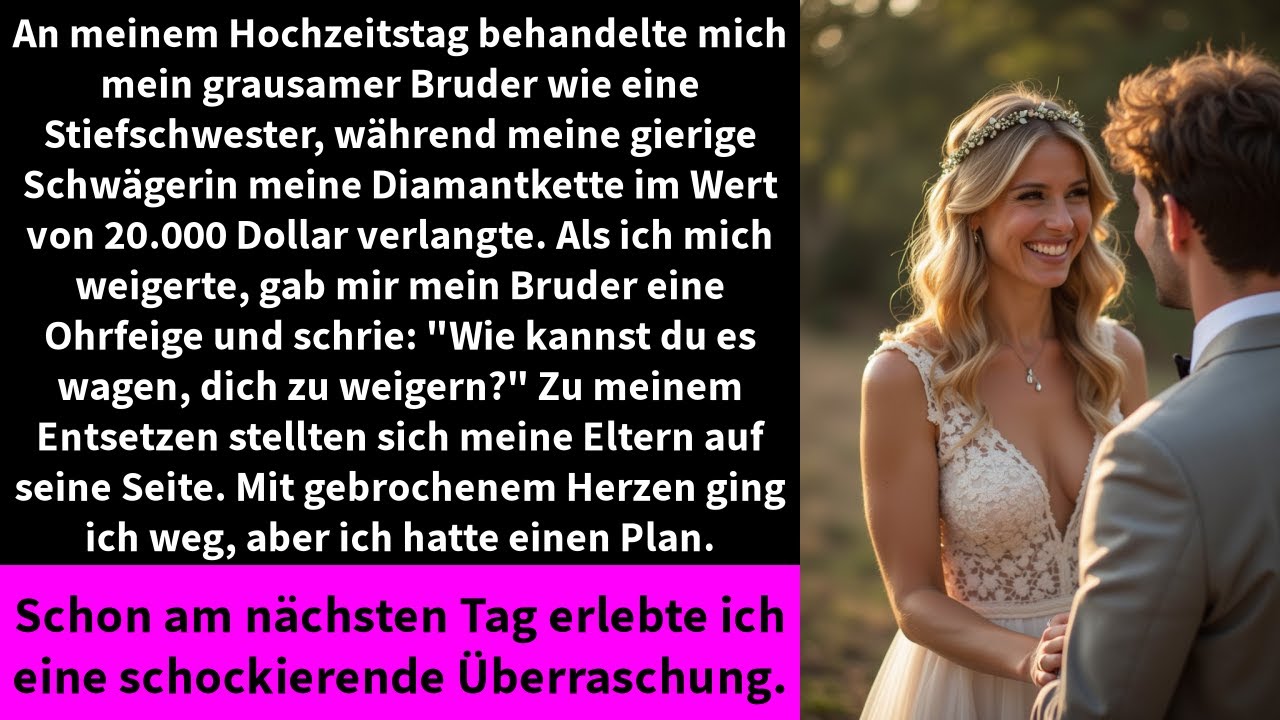 Die Ohrfeige traf mich mitten auf der Hochzeit meines Bruders, vor allen Gästen. Isen stand vor mir, die Hand noch erhoben, und brüllte: „Wie kannst du es wagen, dich meiner Frau zu verweigern?“...
