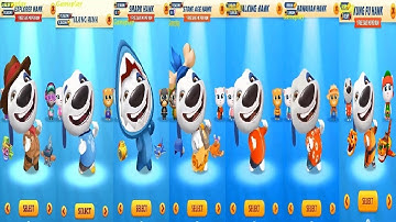 Talking Tom Gold Run Explorer Hank VS Stone Age Hank Hank HAWAIIAN SHARK HANK KUNG FU HANK Raccoon