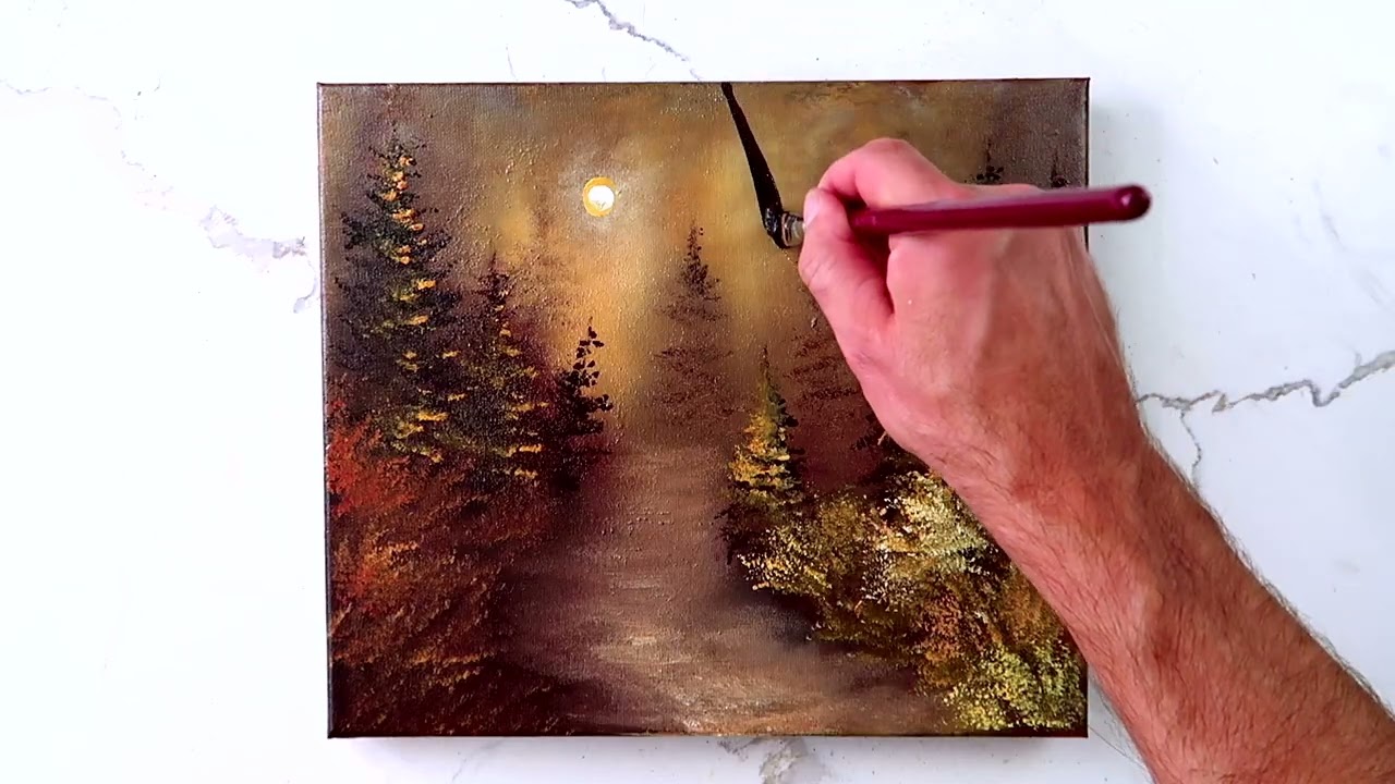 Golden Moonlight Path | Landscape Art | Oval Brush Technique | Acrylics