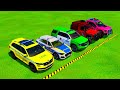 Double flatbed trailer truck vs speedbumps train vs cars  tractor vs train beamngdrive 12