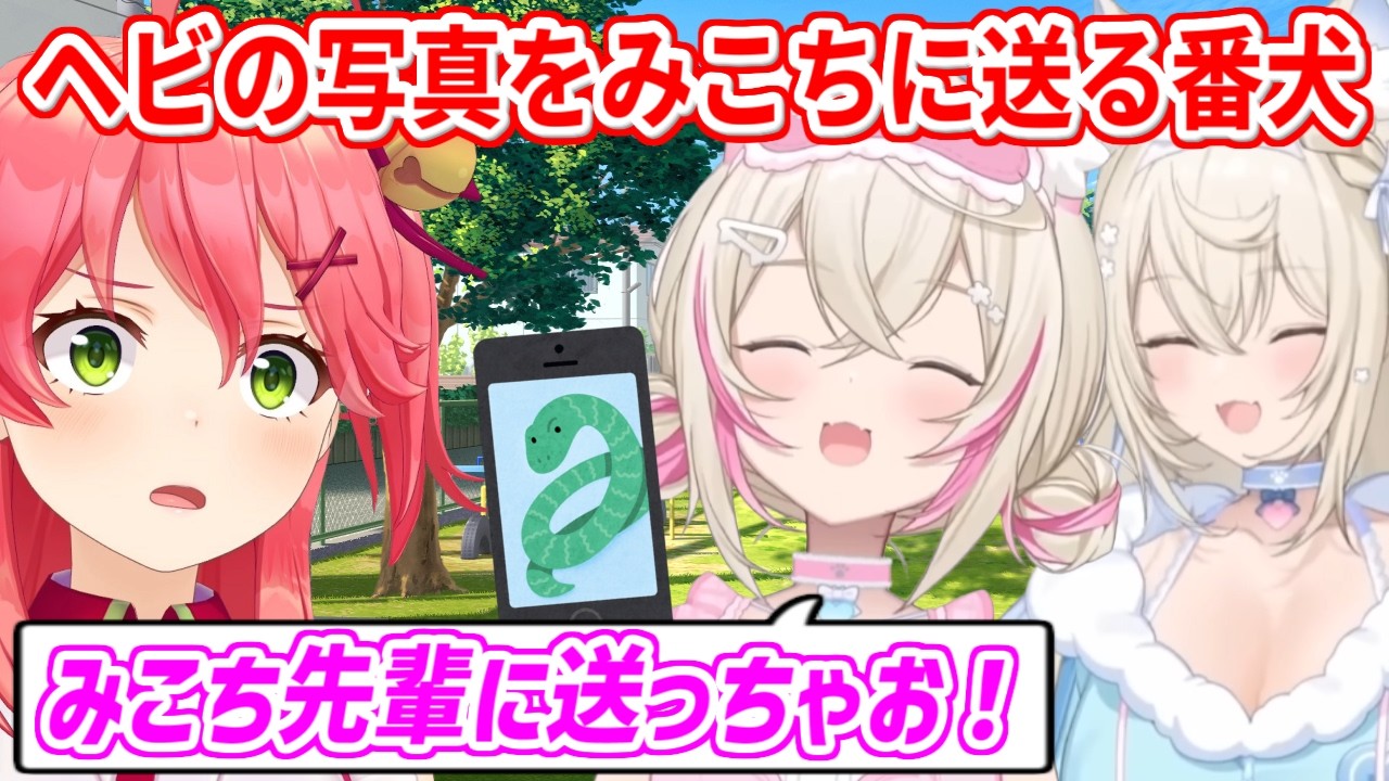 ヘビが苦手なみこち先輩に偶然見かけたヘビの写真を送るモコちゃん【ホロライブ切り抜き/フワモコ/さくらみこ】