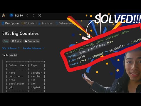 Leetcode SQL basics:Big Countries | database, =, select, from, where, schema