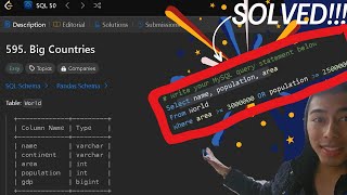 Leetcode SQL basics:Big Countries | database, =, select, from, where, schema