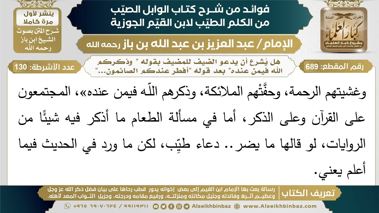 689- هل يُشرع أن يدعو الضيف للمضيف بقوله " وذكركم الله فيمن عنده" بعد قوله "أفطر عندكم الصائمون..."