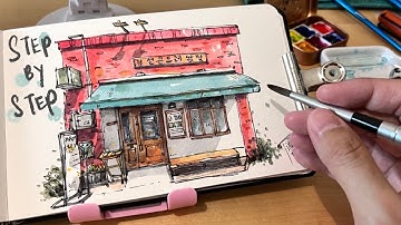 How I sketch a shopfront with ink and watercolor