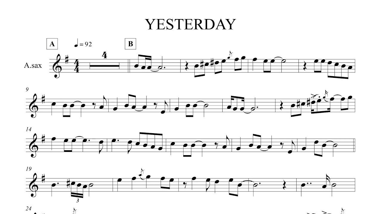 Yesterday [Alto Saxphone 더 블루뮤직] YouTube