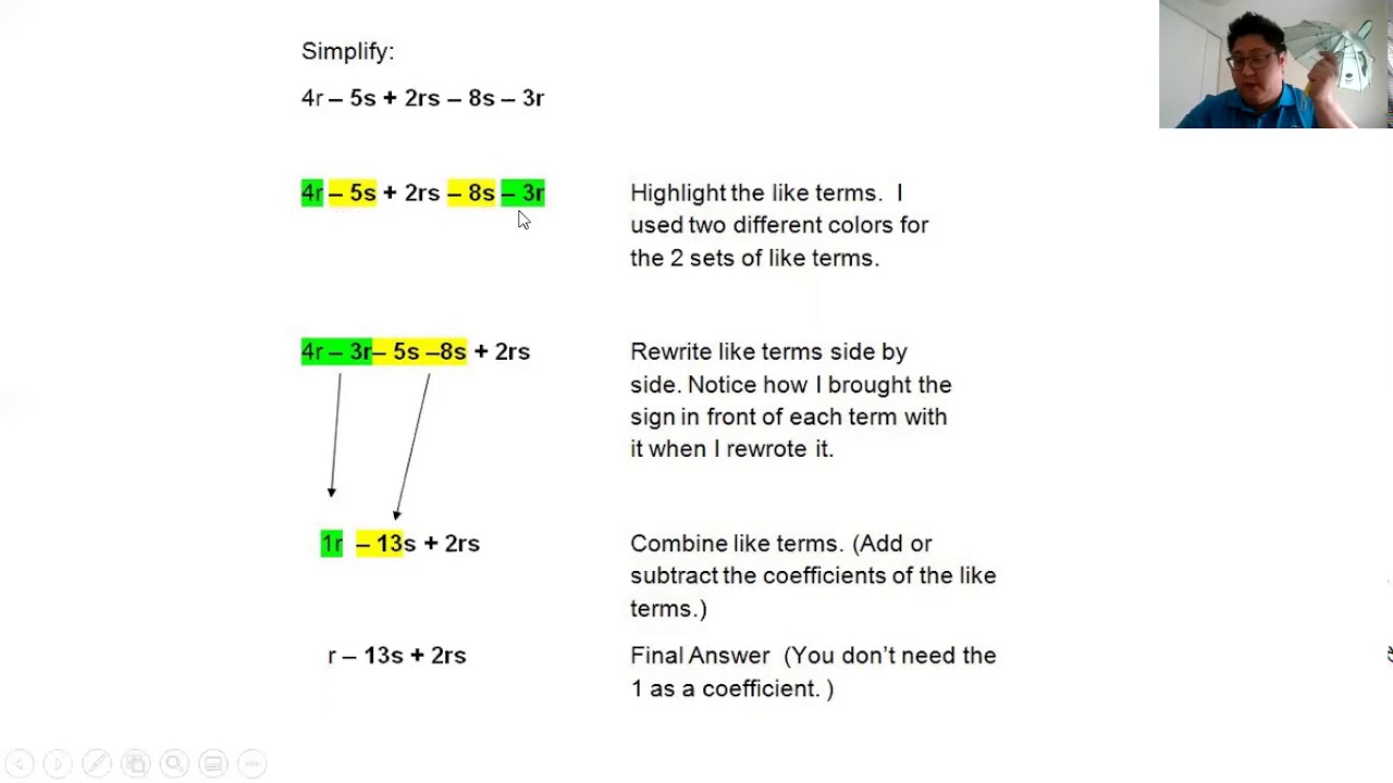 Lesson 3 Simplify Algebraic Expressions - YouTube