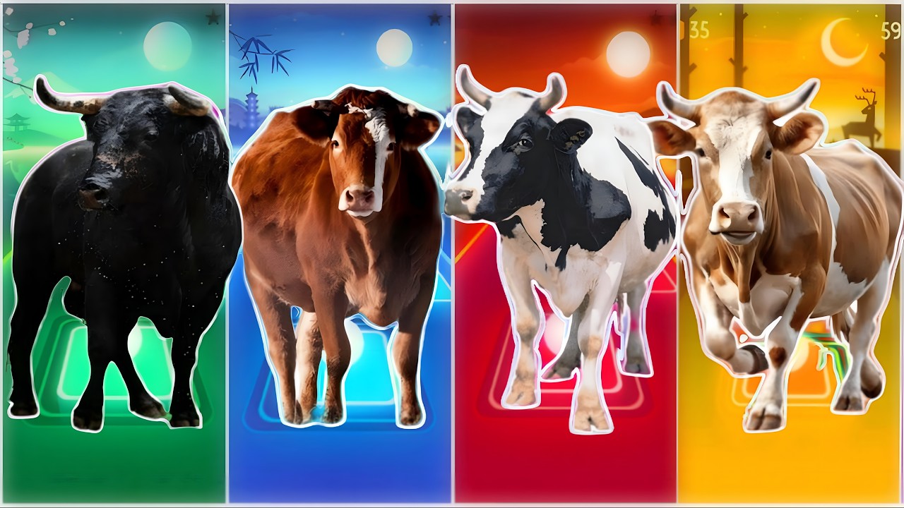 Funny Cow 🐄🆚 Funny Bull 🐂🆚 Funny Buffala 🐂🆚 Funny Bison 🦬|Coffin Dance Remix | Tiles Hop 2025