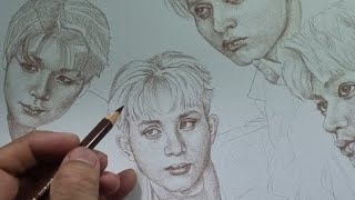 Rushed Drawing Live! Colored Pencil Portrait 7 heads