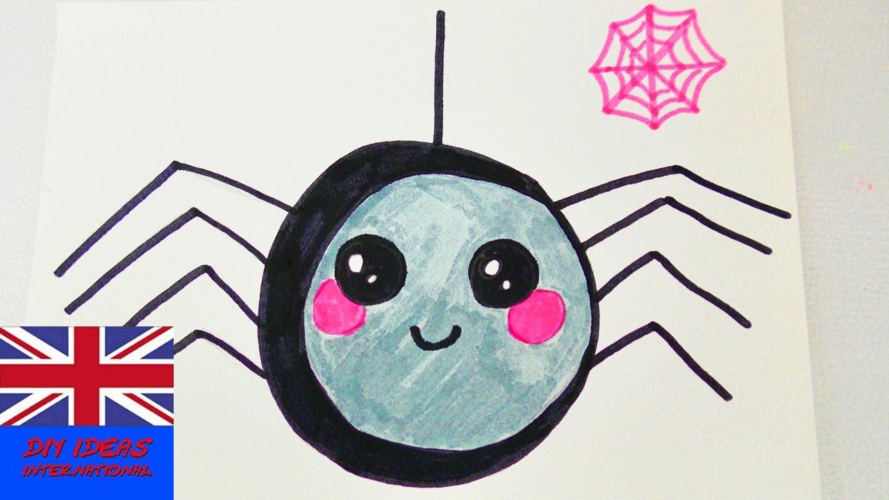 How to Draw a Kawaii Spider for Halloween | Cute Spider as ...