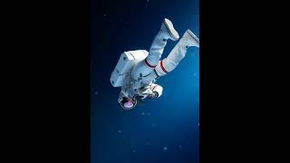 An astronaut floating upside down in zero gravity