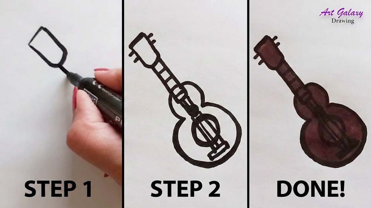 How to draw a guitar very easy step by step || Guitar drawing