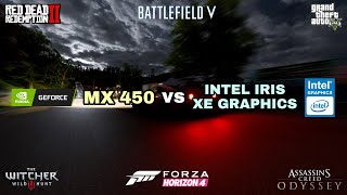 MX450 vs Intel Iris Xe Graphics Gaming Test ! 2021