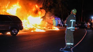 Large Homeless Encampment Catches Car on Fire: LAFD