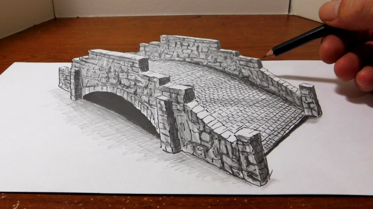 Drawing a Bridge - Anamorphic Illusion