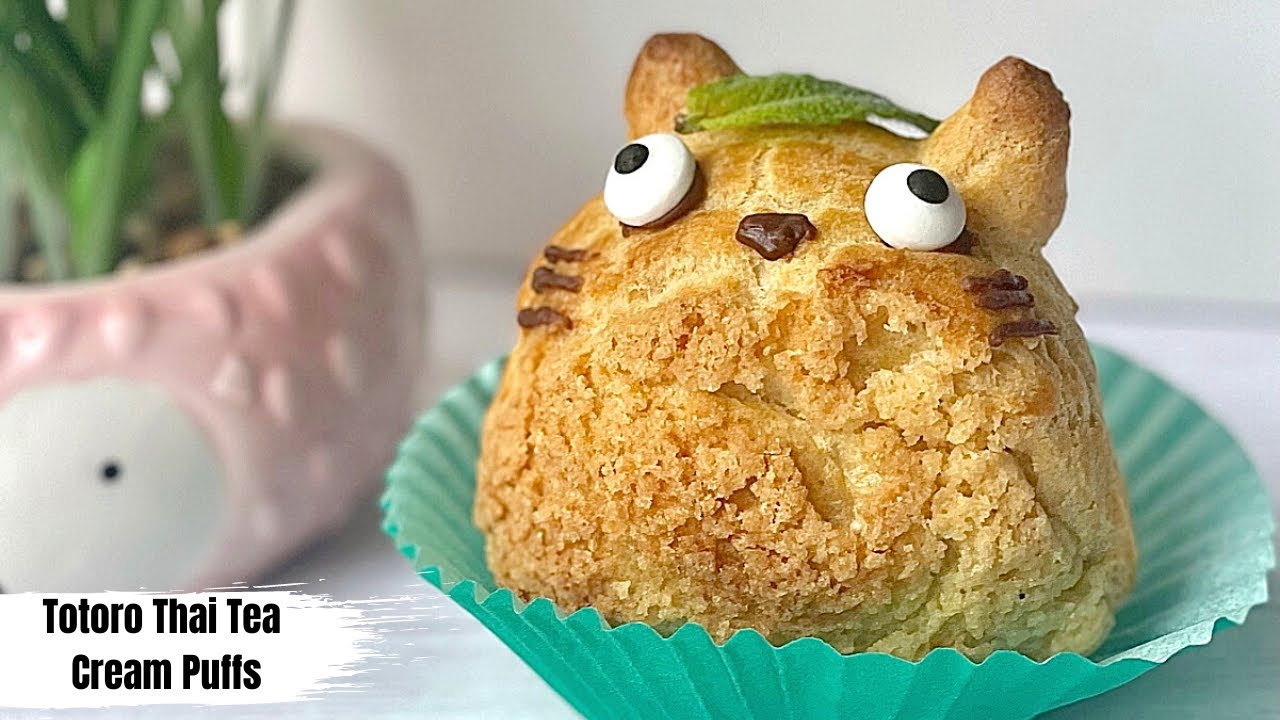 Totoro Thai Tea Cream Puffs (Choux au Craquelin) ครีมพัฟชาไทยโทโทโร่