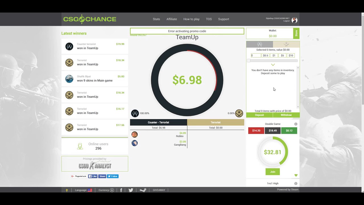 ХАЛЯВА CSGO ИЗИ 5$ CSGOCHANCE COM КОД   ZOREXCODE