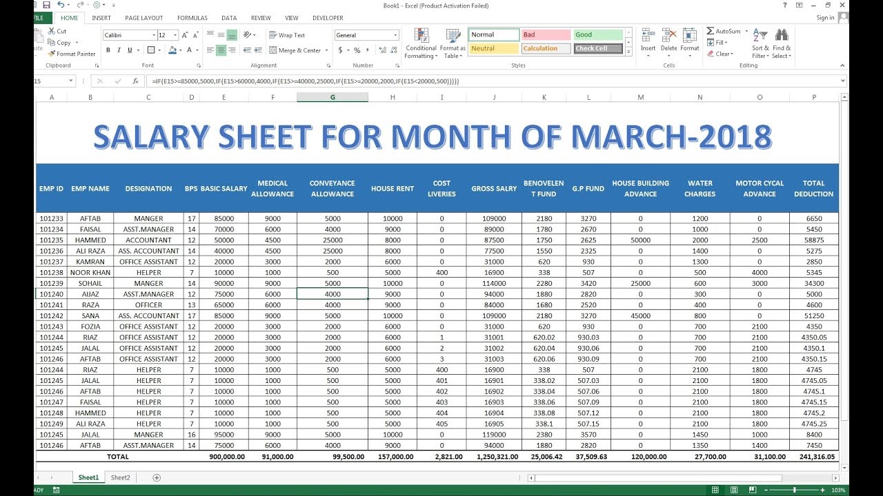 Format Excel Salary Sheet Calculation Rablon